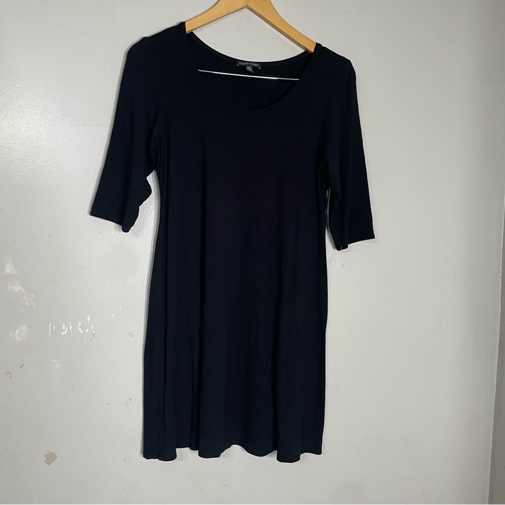 Lafayette 148 Small Black Half Sleeve Tunic Scoop Neck Viscose Stretch